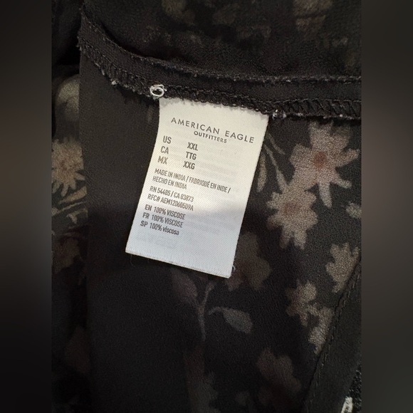 American Eagle XXL floral baby doll puff sleeve mini dress black pink plus size - Picture 13 of 14